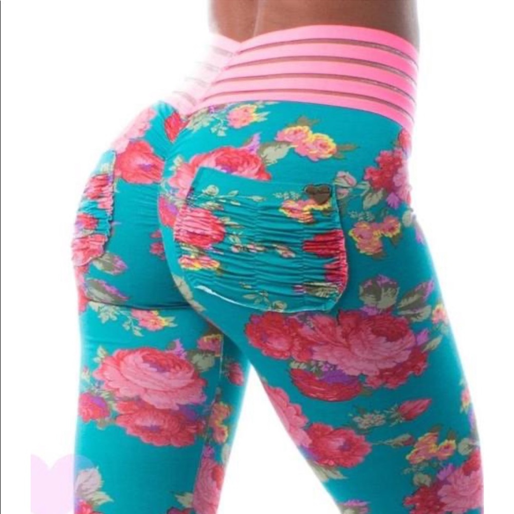 Cute Booty Lounge Aqua Floral Leggings